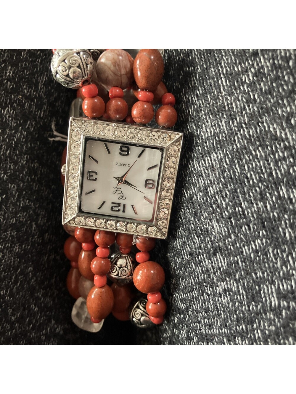 Women's Vintage Swervoski Crystal Face Watch Orange Beaded Wrist